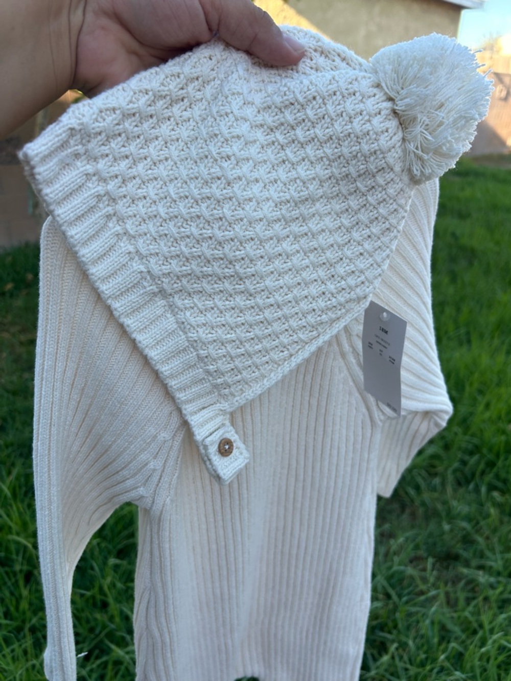 Cream Ribbed Button-Front Knit Romper - Picture 8 of 9
